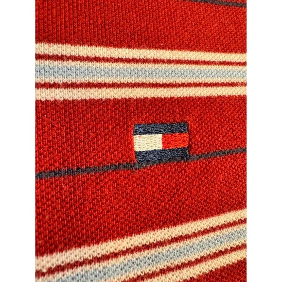 Tommy Hilfiger Mens XXL Red White Striped Short Sleeve Cotton Polo Shirt - Picture 3 of 6